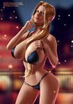 1girl alluring big_breasts bikini blonde_hair blue_eyes breasts curvy dead_or_alive female_focus helena_douglas high_res long_hair patreon standing swimsuit tecmo v1mpaler watermark