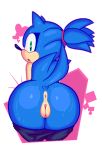 <3 <3_eyes 1girl alpha_channel anthro anus ass bent_over clothed clothing crossgender eulipotyphlan furry green_eyes hairband hedgehog looking_at_viewer looking_back mammal open_mouth pants_down partially_clothed ponytail presenting presenting_hindquarters pussy rear_view sega simple_background sonic_the_hedgehog sweat thanu tied_quills transparent_background