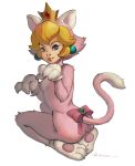 1girl animal_costume aufreizen blonde_hair blue_eyes cat_costume kneeling lips mario_(series) neko nintendo princess_peach smile solo super_mario_3d_world super_mario_bros.