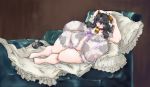 1girl animal_ears black_hair breasts chubby cow_ears cow_girl fat female gigantic_breasts laying laying_down lying tatara