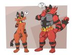 ? abs anthro anthrofied artbyyellowdog border duo feline fist furry half-erect hand_on_hip humanoid_penis incineroar level_difference male male/male muscular naughty_face navel nintendo nipples nude partially_retracted_foreskin pecs penis pokemon pokemon_sm size_difference speech_bubble standing testicles torracat uncut vein veiny_penis video_games