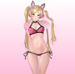  1girl alluring big_breasts bikini blonde_hair blue_eyes cat_gloves_and_coat lucky_chloe namco shiyuki tekken tekken_7 