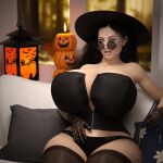 1girl breasts clothes gigantic_ass gigantic_breasts goth gothic halloween hourglass_figure rev2019 sunglasses