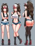 ass big_ass big_breasts bimbofication breasts brown_hair erect_nipples happy_trance hat high_heels hilda lipstick long_hair looking_back midriff nipples panties pokemon pokemon_bw ponytail sequence shorts stockings thong touko_(pokemon) transformation underwear xxxx52