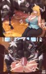  1girl 2koma anal anal_penetration anal_sex barn big_breasts blonde_hair collared_shirt cum cum_inside curvaceous curves curvy curvy_figure cynthia_(pokemon) erect_nipples_under_clothes fucked_silly game_freak hay hetero high_heels horny horse horse_penis horsecock huge_breasts huge_penis indoors instant_loss_2koma interspecies large_penis legs_up long_hair mating_press nintendo pants penis_awe pokemon_dppt pokephilia ruru-raida sex short_sleeves voluptuous zebstrika 