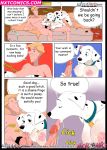 101_dalmatians babe bad-pingo bed big_breasts breasts cheating comic disney fellatio inusen legs licking milffur oral penis penis_grab perdita roger_radcliffe text