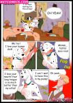 101_dalmatians ass babe bad-pingo bed big_breasts breasts cheating comic disney fellatio high_heels inusen legs licking milffur oral penis penis_grab perdita pongo roger_radcliffe text