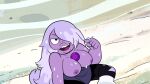  1girl ambyva amethyst_(steven_universe) beach big_breasts breasts cartoon_network edit female_only gem_(species) nipples partially_nude screencap screenshot screenshot_edit solo_female steven_universe topless topless_female water wet 