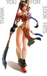  1girl abs alluring bare_legs bare_shoulders boots braid breasts brown_hair cleavage female_abs female_only hair_tubes halberd headband high_res human human_only midriff polearm ponytail sarong seong_mi-na soul_calibur soul_calibur_ii soul_calibur_iii spear tied_hair toned vambraces weapon 