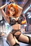 1girl alluring athletic_female ayya_saparniyazova ayyasap bra disney female_abs female_only fit_female garter_belt kim_possible kimberly_ann_possible lingerie panties solo_female stockings thighs