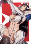  1girl abs big_breasts black_hair blue_eyes breasts facesitting femdom john_doe junketsu kamui kill_la_kill kiryuuin_satsuki male navel nipples pussylicking sex stockings straight sword 