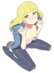 1girl blonde_hair breasts crotch_seam glasses itsumo_nokoru kneeling long_hair namaeha_(pixiv77217) open_clothes open_shirt panties panties_under_pantyhose pantyhose perrine_h_clostermann pomelocandy shirt solo strike_witches underwear white_background yellow_eyes