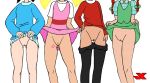 black_hair blonde_hair bottomless hairless_pussy helga_pataki hey_arnold! jk jk_(artist) lila_sawyer no_panties pants_down phoebe_heyerdahl ponytail pussy red_hair rhonda_wellington_lloyd short_hair skirt_lift tattoo white_background