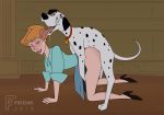 101_dalmatians 1_boy 1_girl 1boy 1girl 2018 all_fours animal anita_radcliffe beastiality bent_over blush closed_eyes clothed clothed_female dalmatian disney dog dog_collar doggy_position doggystyle female_human female_human/dog female_human/male_dog fikomi from_behind high_heels human implied_sex legs male/female male_dog on_all_fours pongo skirt skirt_lift