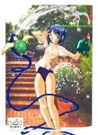 1girl antenna_hair blue_eyes blue_hair bob_cut buruma hose jpeg_artifacts love_hina maehara_shinobu no_pants one-piece_swimsuit one_eye_closed school_swimsuit see-through shinobu_maehara shirt short_hair solo splash splashing swimsuit swimsuit_under_clothes t-shirt tama tama_(love_hina) turtle water watering_can wet wet_clothes wet_shirt wet_t-shirt wink yo-ryo