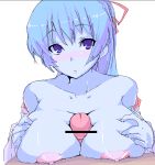  1girl aoi_(gegege_no_kitarou) blue_skin blush breasts censored gegege_no_kitaro gegege_no_kitarou goban huge_breasts large_breasts nipples oekaki paizuri penis pov ribbon ribbons solo_focus touei white_background yuki-onna yuki_onna yuki_onna_(gegege_no_kitarou) 