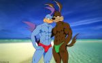  2boys beach fabfelipe looking_at_viewer loonatics_unleashed muscular_male rev_runner speedo tech_e_coyote 