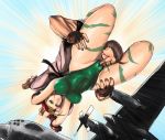  1boy 1girl aircraft airplane blonde_hair blush bodypaint breasts cameltoe cammy_white capcom clothed_navel covered_navel dan_hibiki erect_nipples falling fingerless_gloves gloves green_eyes green_leotard highleg_leotard judge_martin jumping large_breasts leotard navel parody scar skin_tight smelling street_fighter street_fighter_iv street_fighter_iv_(series) tattoo thigh_grab thighs thong_leotard 