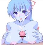  1girl aoi_(gegege_no_kitarou) blue_skin blush breasts censored cum gegege_no_kitaro gegege_no_kitarou goban huge_breasts large_breasts nipples oekaki open_mouth paizuri penis pov ribbon ribbons solo_focus touei white_background yuki-onna yuki_onna yuki_onna_(gegege_no_kitarou) 