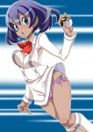 1girl blue_eyes dark_skin highres nori_(akusei_shinseibutsu) nori_(artist) npc_trainer panties pantyshot pixiv_manga_sample poke_ball pokemon pokemon_(game) pokemon_xy purple_hair resized short_hair sina sina_(pokemon) skirt underwear upskirt