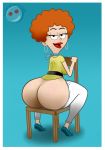 1girl afro ass big_ass black_eyes bottomless bubble_butt chair disney ear_piercing earrings female_only honey_buttowski huge_ass kick_buttowski kick_buttowski:_suburban_daredevil lipstick looking_back milf no_panties orange_hair pants_down piercing red_lipstick sitting solo solo_female whargleblargle white_border wide_hips