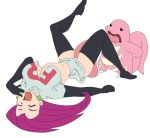 ahegao boots breasts cleavage happy jessie legs lickitung lickytung musashi musashi_(pokemon) pokemon pussylicking skirt smile tongue very_long_tongue