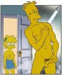 1boy 1girl aged_up bart_simpson bathroom big_penis brother homerjysimpson maggie_simpson nude nude_male penis shower sister sorprise spy the_simpsons topless topless_female yellow_skin