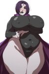 1girl blush bodysuit breasts cameltoe chubby chubby_female clothing dc_comics female_only fully_clothed huge_breasts khexxi looking_at_viewer milf nipple_bulge raven_(dc) skin_tight skintight_bodysuit solo_female teen_titans thick_thighs voluptuous wide_hips