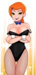  1girl 2022 ben_10 big_breasts bowtie breasts bunny_girl bunnysuit cartoon_network detached_collar detached_cuffs female_only fishnet_pantyhose fishnets green_eyes gwen_tennyson hips orange_hair short_hair slim_waist smile sonson-sensei thick_thighs thighs wide_hips 