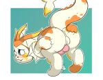  1boy all_fours alternate_color animal_genitalia animal_penis anus ass blush bodily_fluids canine_penis cum cum_on_ground eeveelution feral furry genital_fluids h2o2 high_res knot looking_at_viewer looking_back male male_only nintendo original_character penis peppy_spray pok&eacute;mon_(species) pokemon pokemon_rgby presenting presenting_hindquarters raised_tail rear_view simple_background spots spread_butt spreading teeth testicle vaporeon video_games white_eyes 