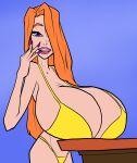 bikini blue_eyes gigantic_breasts jonfreeman milf orange_hair sexy sexy_body sexy_breasts