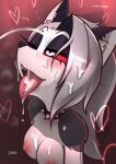 anthro blush breasts cum cum_on_breasts cum_on_face cum_on_tongue furry helluva_boss jizoku loona_(vivzmind) nude one_eye_closed open_mouth tongue tongue_out