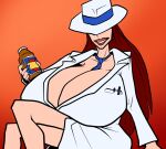 brown_hair gigantic_breasts hat jonfreeman milf sexy sexy_body sexy_breasts suit tie