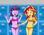 2girls bra_and_panties equestria_girls friendship_is_magic multiple_girls my_little_pony navel open_mouth sunset_shimmer twilight_sparkle_(mlp)