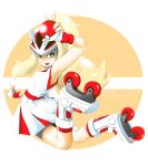  1girl bike_shorts blonde_hair fingerless_gloves gloves green_eyes gym_leader inline_skates korrina koruni_(pokemon) long_hair nintendo poke_ball pokemon pokemon_(game) pokemon_xy roller_skates shorts_under_skirt skates skirt solo two_side_up watanabe_akira watermark web_address wristband 