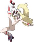  1girl areolae armpits blonde_hair blue_eyes breasts erect_nipples gym_leader helmet kneepits knees korrina koruni_(pokemon) legs navel nintendo nipples nude photoshop pokemon pokemon_(game) pokemon_xy roller_skates skates small_breasts two_side_up 