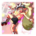 1girl areolae armpits bicycle_helmet bike_helmet bike_shorts blonde_hair breasts erect_nipples fingerless_gloves gloves gym_leader hair headgear helmet korrina koruni_(pokemon) nintendo nipples no_bra open_mouth pixiv_thumbnail poke_ball pokemon pokemon_(game) pokemon_xy resized roller_blades roller_skates rorretsim skates solo surprised teeth tongue topless two_side_up under_boob