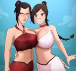  2_girls annoyed avatar:_the_last_airbender azula black_hair brown_eyes brown_hair dat_ass emmabrave gigantic_ass gigantic_breasts hourglass_figure single_braid ty_lee yellow_eyes yuri 