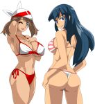 2_girls alluring ass big_breasts bikini blue_eyes blue_hair brown_hair dawn dawn_(pokemon) fallere825 may may_(pokemon) pin_up pokemon pokemon_(anime) pokemon_dppt pokemon_rse posing striped_bikini white_background