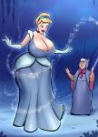  2_girls 2girls big_breasts black_eyes blonde_hair blue_eyes cinderella dat_ass disney emmabrave fairy_godmother gigantic_breasts hourglass_figure princess_cinderella surprised white_hair 