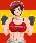 1girl alluring athletic_female boxing_gloves brown_eyes dead_or_alive dead_or_alive_5 dead_or_alive_6 female_abs fit_female gym_shorts makani_kohitujito mila mila_(doa) red_and_black_hair sports_bra tecmo