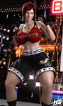  1girl 3d 3d_(artwork) abs alluring areola athletic_female big_breasts boots dead_or_alive female_abs female_only fighting_ring fit fit_female gloves hagiwara_studio looking_away mila mila_(doa) mma_gloves pussy red_hair short_hair shorts solo_female sports_bra tecmo thighs wrestling_ring xwf 