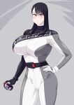  1girl 1girl alluring bakuage_sentai_boonboomger big_breasts black_hair bodysuit glasses grey_eyes no_headwear otokam1117 saibu_shirabe super_sentai 