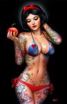 apple black_hair closed_eyes nathan_szerdy pinup sexy snow_white snow_white_and_the_seven_dwarfs tattoo tattooed_arm tattooed_girl tattoos