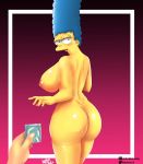 1_girl 1girl ass big_breasts condom condom_wrapper delta26 marge_simpson milf the_simpsons yellow_skin