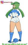 baseball_uniform big_ass diives edit exercise gif green_hair huge_ass mallow mallow_(pokemon) mao_(pokemon) pokemon pokemon_(game) squat squatting text