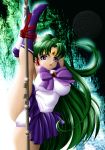 1girl bdsm bishoujo_senshi_sailor_moon boots cameltoe earrings female green_hair highres jewelry leg_lift meiou_setsuna onoe panties purple_eyes rope sailor_pluto solo staff tiara underwear