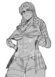 1girl absurd_res alluring athletic_female braided_tail breasts clothes_lift fit_female glasses gloves high_res jacket julia_chang long_hair namco shirt_lift shorts steaming_body sweat tekken tekken_3 tekken_4 tekken_5_dark_resurrection tekken_7 tekken_8 tekken_tag_tournament_2 twin_tails under_boob