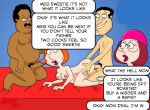 anal bad_guy_(artist) big_breasts cheating_wife cleveland_brown dialogue family_guy fellatio glenn_quagmire interracial lois_griffin meg_griffin on_bed racism spitroast threesome