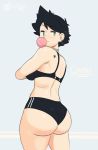  1girl ass big_ass black_hair bubblegum buttholemagick cash_money_(pizza_thot) female_only green_eyes huge_ass looking_back pizza_thot short_hair standing tank_top tattoo thick_thighs 